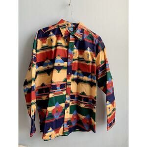 Vintage Fine Line Cotton Shirt Mens Multicolour Western Button Down Size L